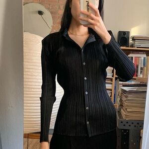Issey Miyake Pleats Please Button Up Top Black JP3